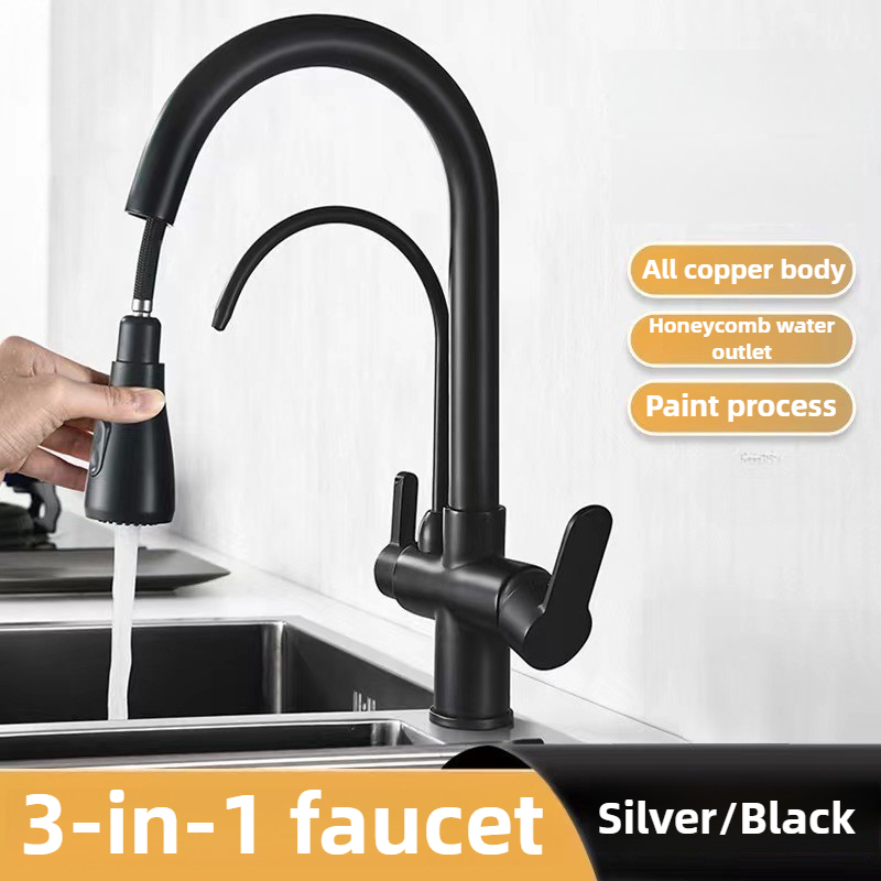 Commercial Kitchen Sprayer - Kommerzieller Küchenarmatur mit Dual-Funktions-Pull-Down-Sprühgerät, 3-in-1-Wasserfilter-Reinigungshahn, Mischbatterie