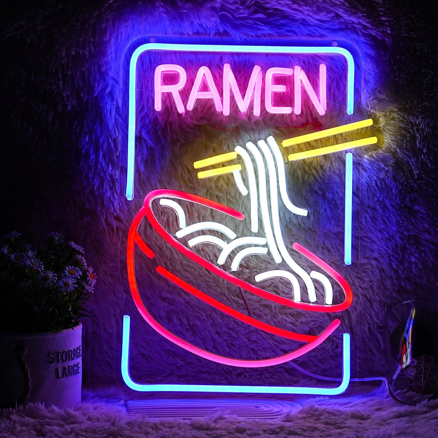 Commercial Kitchen Japanese - USB-dimmbares Ramen-Schüssel-Neonschild mit Nudeln und Essstäbchen,