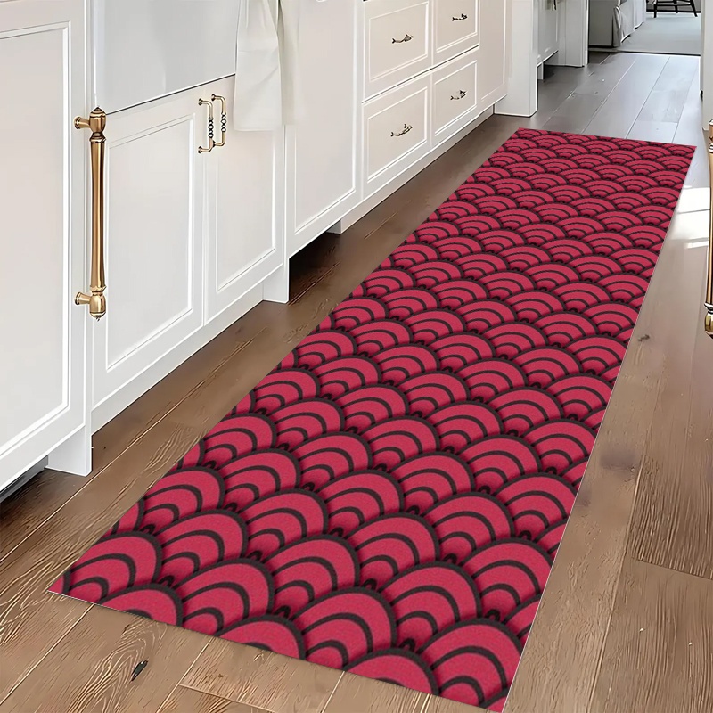 Commercial Kitchen Japanese - Roter japanischer Wave-Runner-Teppich, rutschfeste Küchenbodenmatte, traditionelles