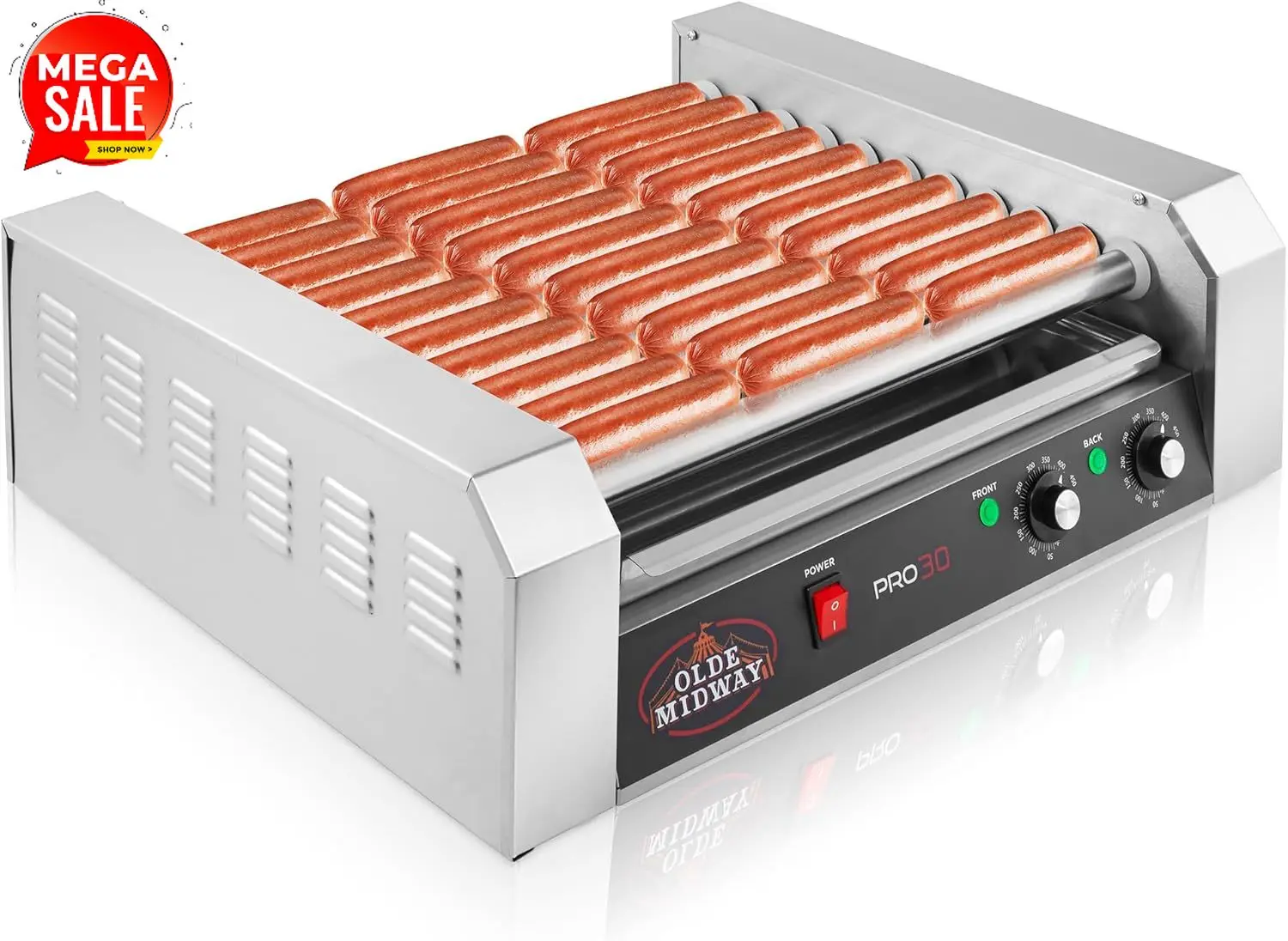 Hot Dog Roller Grill - Elektrischer 30-Hot-Dog-Grill mit 11 Rollen, 1400